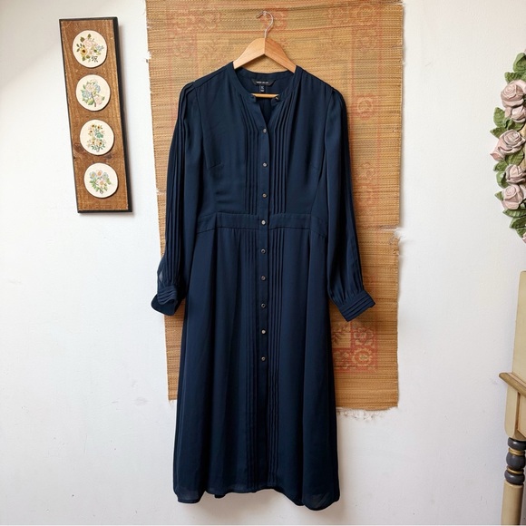 Karen Millen Pleated Midi Shirt Dress Navy Blue size 8 - Picture 6 of 11